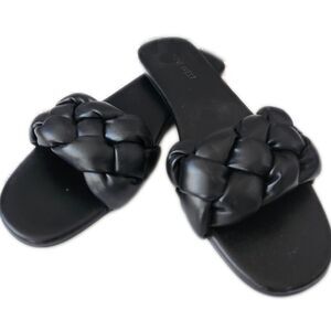 Nine West braided woven sandal slides, flat summer shoes, size 9.5